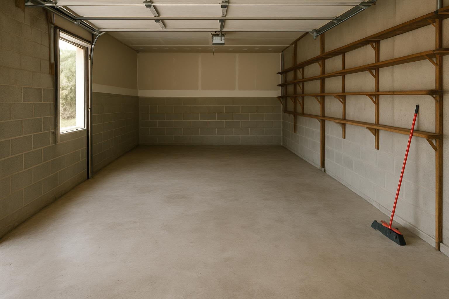 Clean empty garage swept out after a cleanout